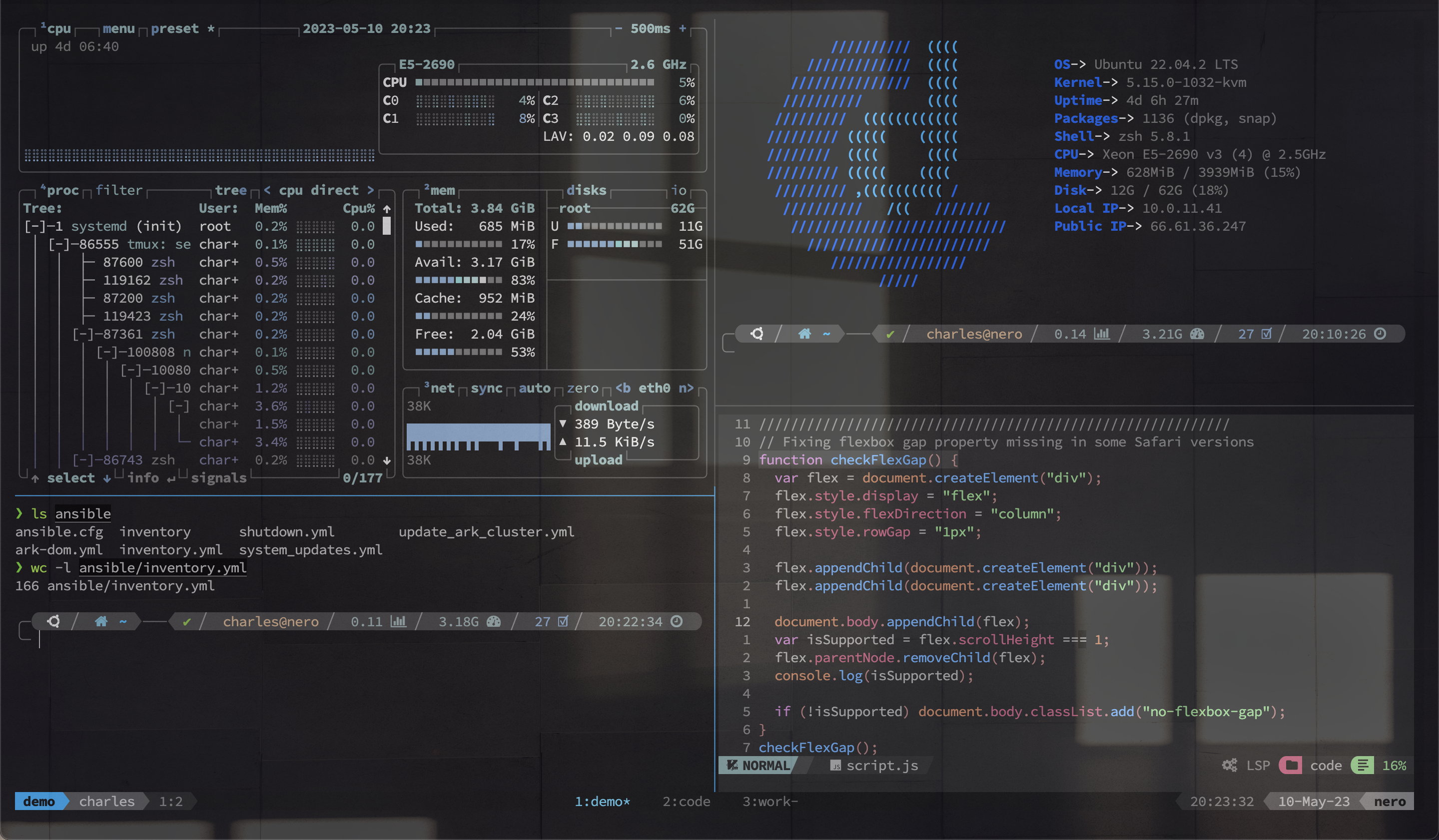 Screenshot showing different components of my default setup